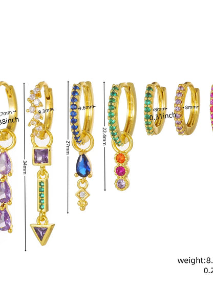 Women's Style Earrings Set, Colorful Zirconia Hoop & Dangle Ear Cuffs, Light Luxury Design, Trendy Jewellery Accessories, Elegant Women Jewelry Accessories, Statement Earrings, Versatile Earrings, Trendy Fashionable Accessories
