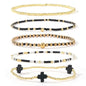 SHINUS BOHO Bracelet Stack for Women, 5-Piece Bohemian Layered Set with Colorful African Vinyl Beads and Gold-Plated Cross Charm, Stretch Beach Jewelry, Jewelry For Women, Teenage Girls Gifts, Beach Wear, Wrist Stack, Fashion