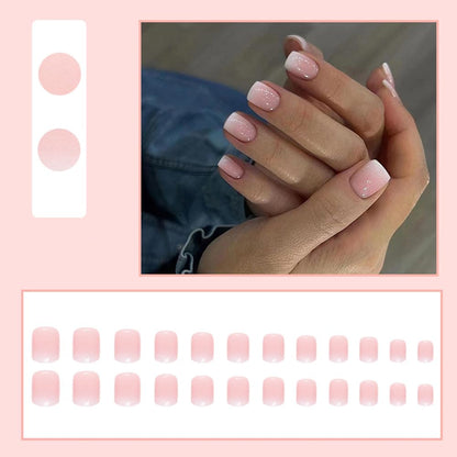 24 Pcs Nude Pink Press on Nails Short Square - YEFIUO Cute Fake Nails Press ons Glossy Nail Tips Full Cover False Nails with Ombre Designs Glue on Nails Kit Acrylic Set Festival Nail Art DIY for Women