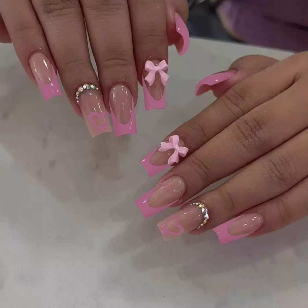 CTTHNBD Press on Nails Square, Medium, Black French Tip Fake Nails