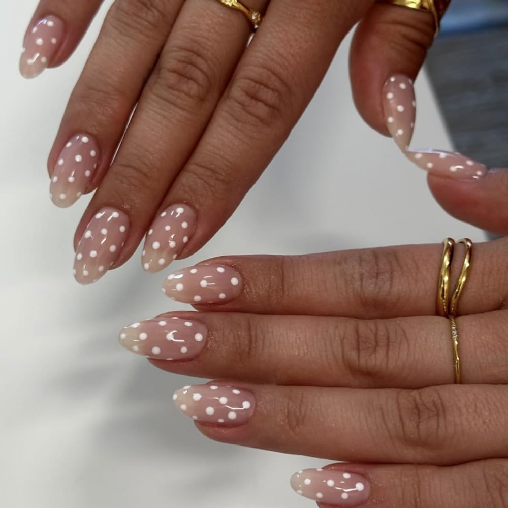 Almond Press on Nails Medium French Tip Fall Fake Nails with Brown Leopard Design Acrylic Nails Glossy False Nails Press ons Full Cover Glue on Nails for Women Manicure 24Pcs