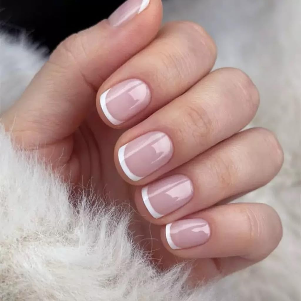 CTTHNBD Press on Nails Square, Medium, Black French Tip Fake Nails