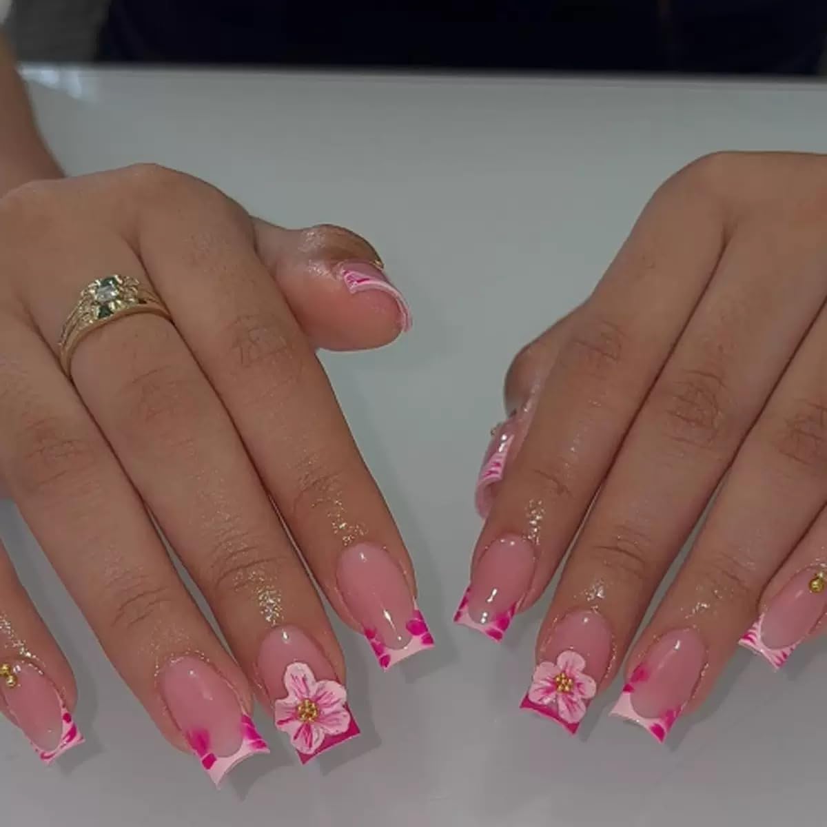 CTTHNBD Press on Nails Square, Medium, Black French Tip Fake Nails