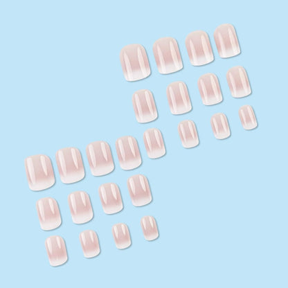 Short Square Press on Nails French Fake Nails Ombre Acrylic Nails Press on Full Cover Glossy False Nails Artificial Stick on Nail for Women Manicure Decoration 24PCS