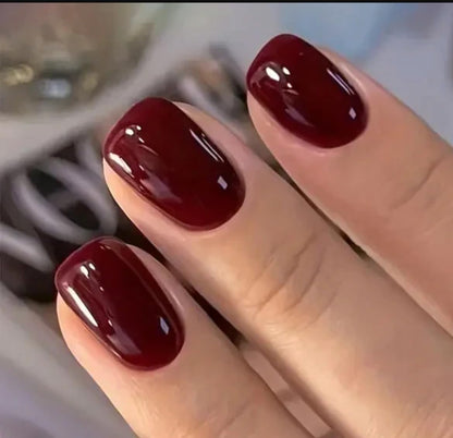 CurvLife Short Square Burgundy Press On Nails, Fall Dark red
