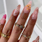 24Pcs Square Press on Nails Medium Length Fake Nails with Rhinestone Designs Bow Pink French Tip False Nails Cute Full Cover Reusable Stick on Nails for Women Girls Manicure Kit