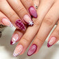 French Tip Press on Nails Medium Almond Fake Nails Brown Fall Nails Press Ons Brown Flower False Nails with Gold Rhinestones Design Glossy Glue on Nail Acrylic Stick on Nail for Women Set 24Pcs