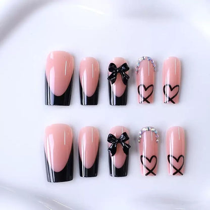CTTHNBD Press on Nails Square, Medium, Black French Tip Fake Nails