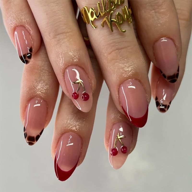 Spring Fake Acrylic Press On Nails – Starry Sky Designer False Nails Medium Almond, Salon Quality, Glossy Reusable Stick-On Nails for Weddings, Outdoor Picnics & Parties | Gift for Women