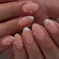 24Pcs Square Press on Nails Medium Length Fake Nails with Rhinestone Designs Bow Pink French Tip False Nails Cute Full Cover Reusable Stick on Nails for Women Girls Manicure Kit