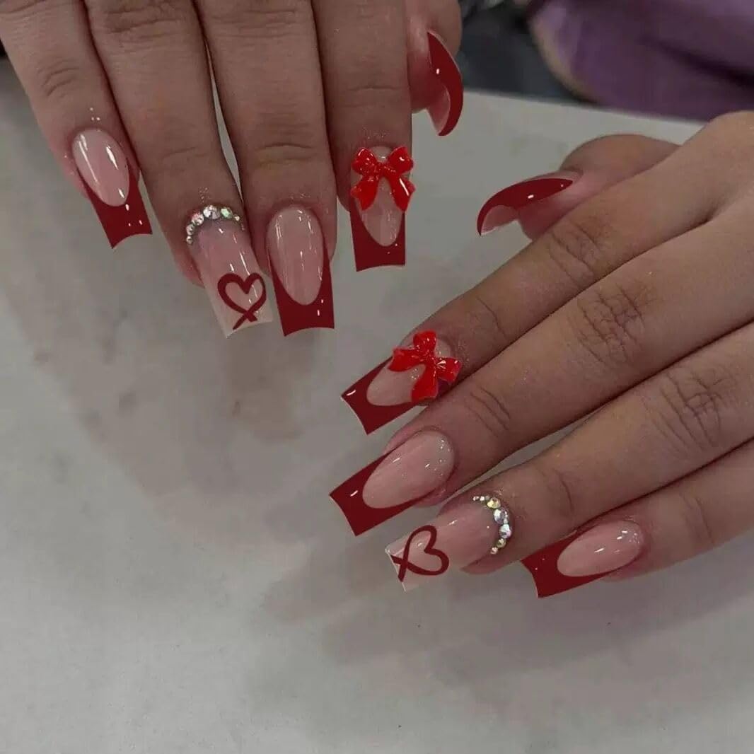 CTTHNBD Press on Nails Square, Medium, Black French Tip Fake Nails