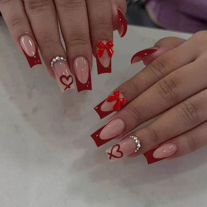 CTTHNBD Press on Nails Square, Medium, Black French Tip Fake Nails