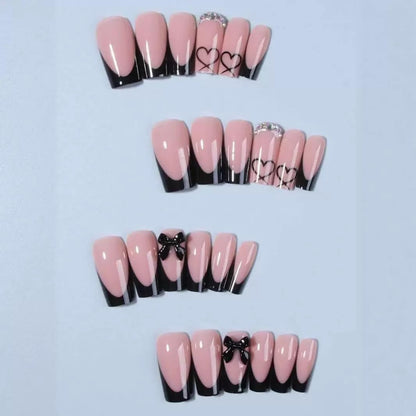 CTTHNBD Press on Nails Square, Medium, Black French Tip Fake Nails