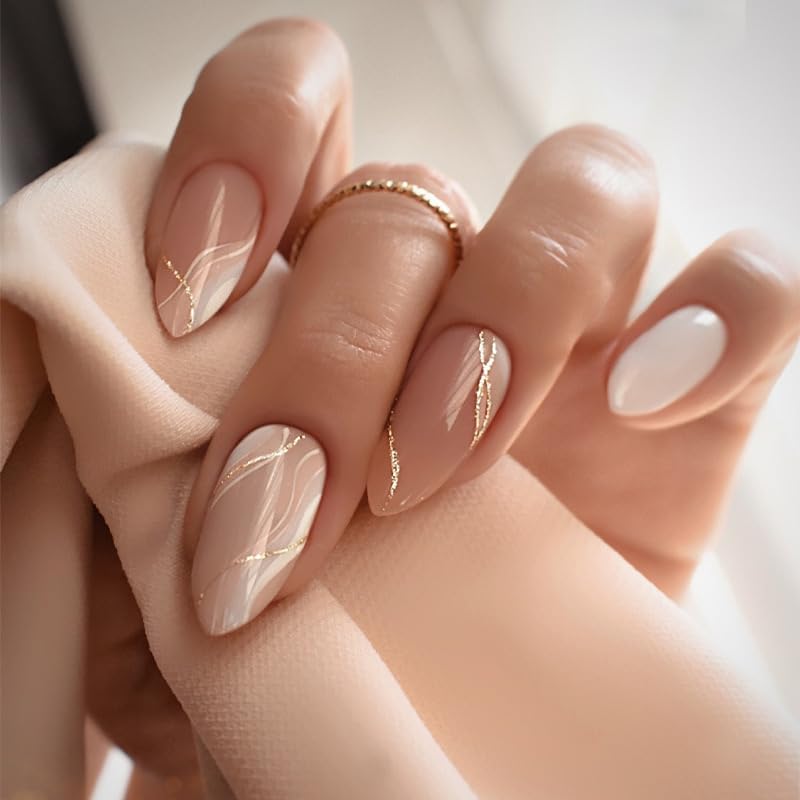 CTTHNBD Press on Nails Almond, Medium, French Tip Fake Nails