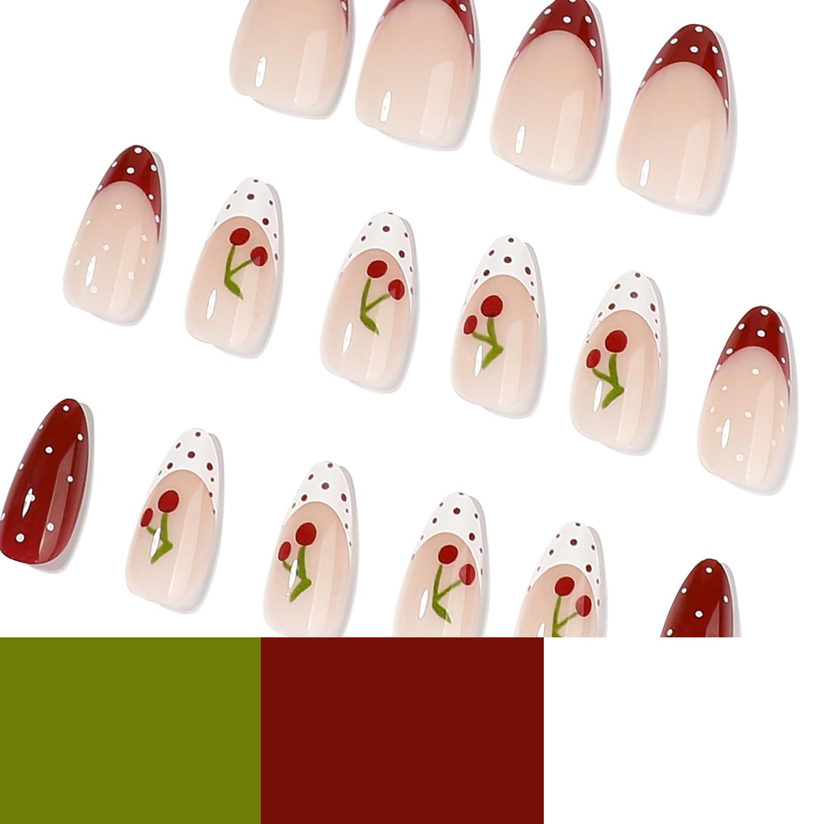 Medium Almond Press On Nails - Polka Dot & Cherry