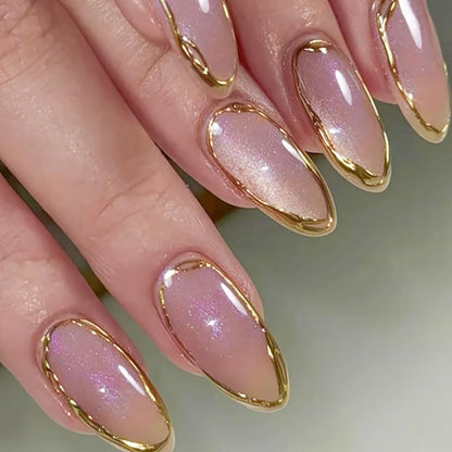 Spring Fake Acrylic Press On Nails – Starry Sky Designer False Nails Medium Almond, Salon Quality, Glossy Reusable Stick-On Nails for Weddings, Outdoor Picnics & Parties | Gift for Women