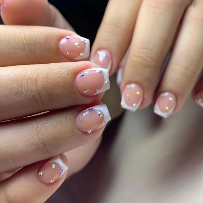 Spring Fake Acrylic Press On Nails – Starry Sky Designer False Nails Medium Almond, Salon Quality, Glossy Reusable Stick-On Nails for Weddings, Outdoor Picnics & Parties | Gift for Women