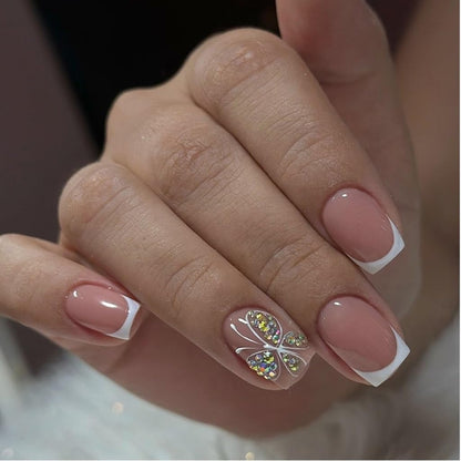 CTTHNBD Press on Nails Square, Medium, Black French Tip Fake Nails