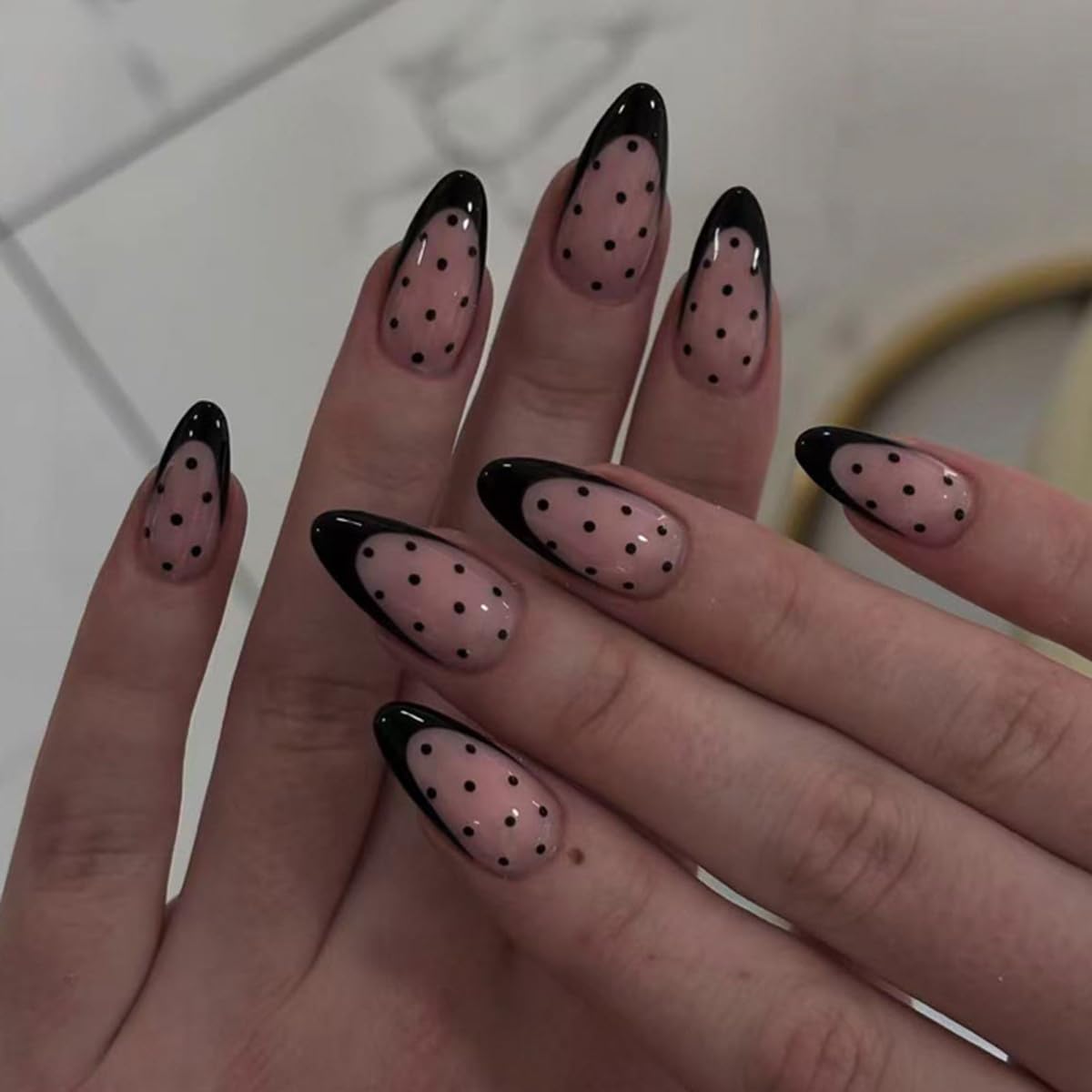 Press on Nails - Short Almond, Cute Polka Dot
