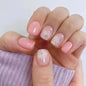 24Pcs Nail Press ons, Medium Press On Nails Almond Nude Pink Fake Nails with Cat's Eye Glossy High-end Design, Acrylic Artificial False Stick On Nails for Women Girls