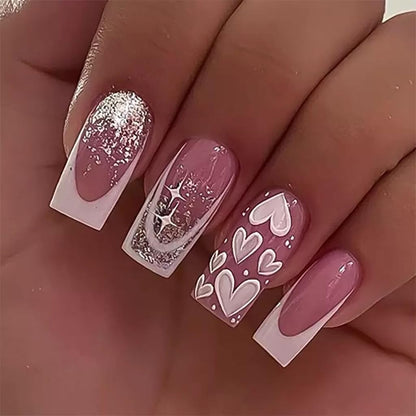 CTTHNBD Press on Nails Square, Medium, Black French Tip Fake Nails