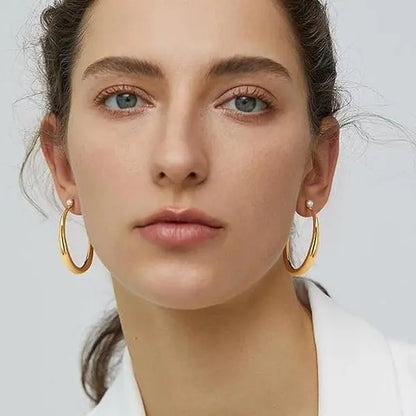 Women's 14K Gold Plated Chunky Hoop Earrings - Native Bold Statement Minimalist, Lightweight Gold Jewelry, Hypoallergenic Fit, Adults' Versatile Daily Accessory to Reach Accessory Goals