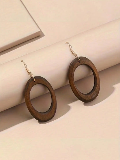 Wooden Dangle Earrings, Crafted From Wood Boho Style Hollow Out Geometric Design Earrings, Fashion Jewelry Accessories for Women & Girls, Unique Design Earrings, Earrings Set
