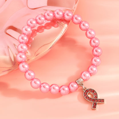 An Exquisite and Elegant Niche Light Luxury Pink Beaded Bracelet for Women, Suitable for Daily Versatile Wear, Designed to Support Breast Cancer Awareness
