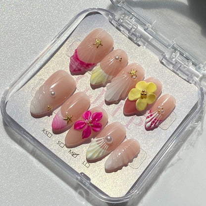 10Pcs Handmade Press On Nails Reusable Medium Handmade Acrylic Press Nails New Summer Collection, Cute Elegant Luxury Cat Eye Design, Ocean Inspired, High Quality Soft Sophisticated Look for Women Nail Art
