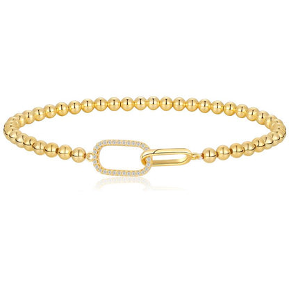 14K Gold Plated Beaded Stretch Bracelet for Women - Elegant CZ Stackable Jewelry, Non Tarnish, Perfect Gift for Friends & Mom,Dainty Gold Bracelet,Fashion Wrist Jewelry,Exquisite Bracelet,Stackable Bangle