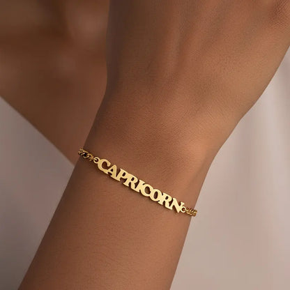 Women's 3:1 Fergal Constellation Bracelets for Women - Hypoallergenic Tarnish Proof Stainless Steel, Waterproof, English Letter Accents, Golden & Silvery Metal Chain Link, Zodiac Signs Female All Seasons Daily Wear Costume Jewelry