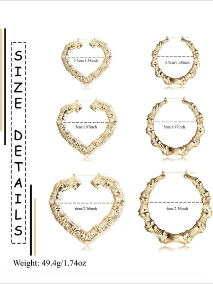 6-10 Pairs Bamboo Earrings Set Hollow Casting Hip-Hop Large Bamboo Earring For Women Oversize Different Shape Gold Hoop Earrings Set Fashionable Hoop Earrings Casual Trendy Jewelry Fashion Rapper Accessories Jewelry Earring Sets Earrings Hoops