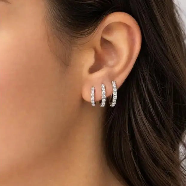 Women's 3-Pairs 925 Silver Huggie Hoop Earrings Set - Hypoallergenic Mini Multi-Stud Stacked Piercing Jewelry for Casual Daily Ear Stacking, High Quality Silver Tone Accessories for Adults Female, All Seasons Fashion Piece