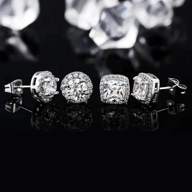 S925 Silver Stud Earrings - Classic &Fashion Ear Jewelry Perfect Birthday Mother'sDay Unisex Gift for Men Women Wedding Set