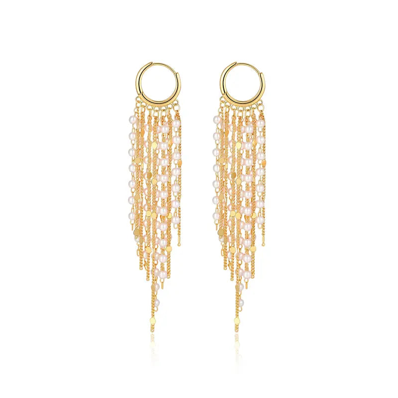 Tewiky 14K Gold Plated Long Tassel Earrings for Women,Chain Tassel Threader Earrings Trend Dangling,Trendy Hypoallergenic Bride Party Prom Jewelry and Women Gifts For Mother's Day gifts summerwins-LB