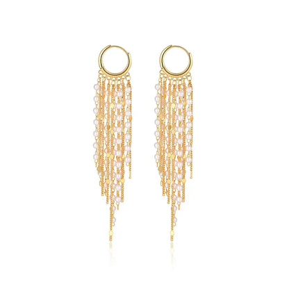Tewiky 14K Gold Plated Long Tassel Earrings for Women,Chain Tassel Threader Earrings Trend Dangling,Trendy Hypoallergenic Bride Party Prom Jewelry and Women Gifts For Mother's Day gifts summerwins-LB