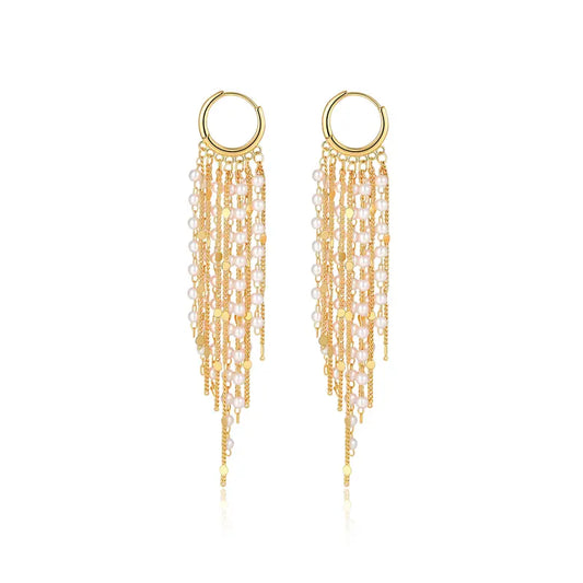 Tewiky 14K Gold Plated Long Tassel Earrings for Women,Chain Tassel Threader Earrings Trend Dangling,Trendy Hypoallergenic Bride Party Prom Jewelry and Women Gifts For Mother's Day gifts summerwins-LB
