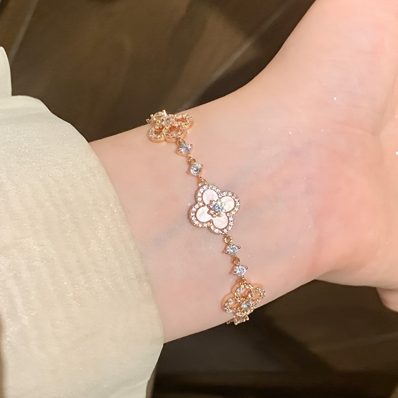 Imitation Pink Mother-of- Four-Leaf Clover Bracelet, Women's Luxurious and Exquisite Four-Leaf Clover Bangle, Friendship Jewelry, Gift for Best Friend