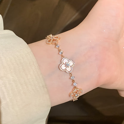 Imitation Pink Mother-of- Four-Leaf Clover Bracelet, Women's Luxurious and Exquisite Four-Leaf Clover Bangle, Friendship Jewelry, Gift for Best Friend