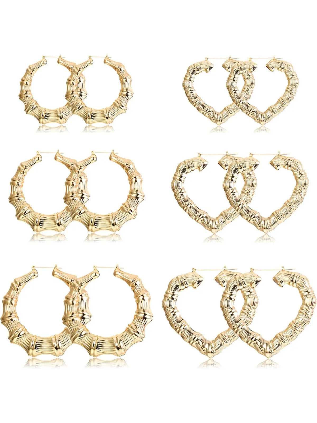 6-10 Pairs Bamboo Earrings Set Hollow Casting Hip-Hop Large Bamboo Earring For Women Oversize Different Shape Gold Hoop Earrings Set Fashionable Hoop Earrings Casual Trendy Jewelry Fashion Rapper Accessories Jewelry Earring Sets Earrings Hoops