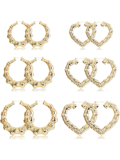 6-10 Pairs Bamboo Earrings Set Hollow Casting Hip-Hop Large Bamboo Earring For Women Oversize Different Shape Gold Hoop Earrings Set Fashionable Hoop Earrings Casual Trendy Jewelry Fashion Rapper Accessories Jewelry Earring Sets Earrings Hoops
