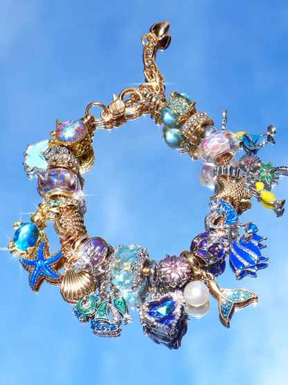 Summer Floral and Butterfly Charm Bracelet, DIY Bear Firebird Shell Charm Bracelet, Beach Vacation Jewelry, Unique Handmade Accessory, Butterflies Bracelet
