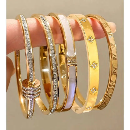 5PCS Waterproof Titanium Steel Bracelet Set for Women, Rhinestone Stackable Bracelets, Minimalist Gold Silver Wrist Jewelry, Elegant Fashion Bracelets for Everyday Wear, Gift for Women