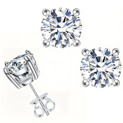 Round Silver-Plated Zircon Stud Earrings - 2-Carat (x2), 8mm, Screw-Back Closures, 4 Total Carats, Precision-Cut, Unisex Custom-Made Jewelry, Secure Fit, Silver-Plated Finish Resists Dullness, Elegant Bling Accessory, Milestone Moment Gift