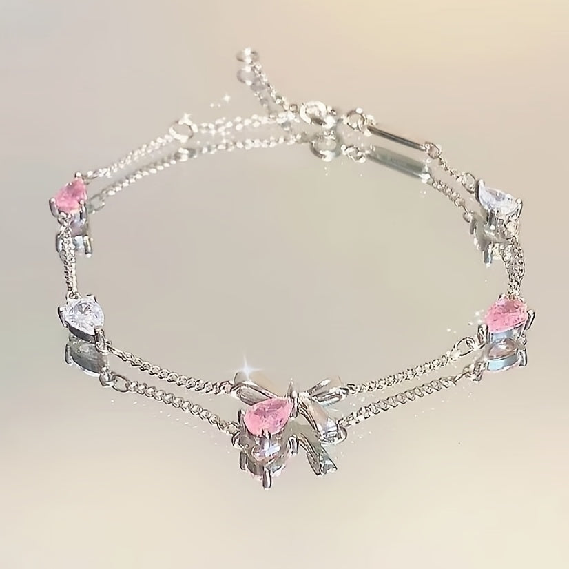 1pc Women's Pink Cherry Blossom Chain Bracelet, Fashionable, Cute, and Exquisite Adjustable Square Petal Cherry Blossom Bracelet, Ideal Holiday Gift