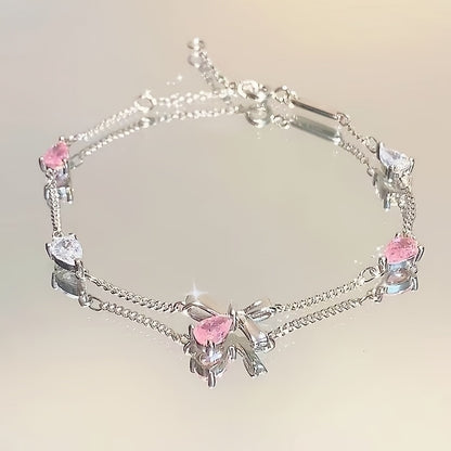 1pc Women's Pink Cherry Blossom Chain Bracelet, Fashionable, Cute, and Exquisite Adjustable Square Petal Cherry Blossom Bracelet, Ideal Holiday Gift