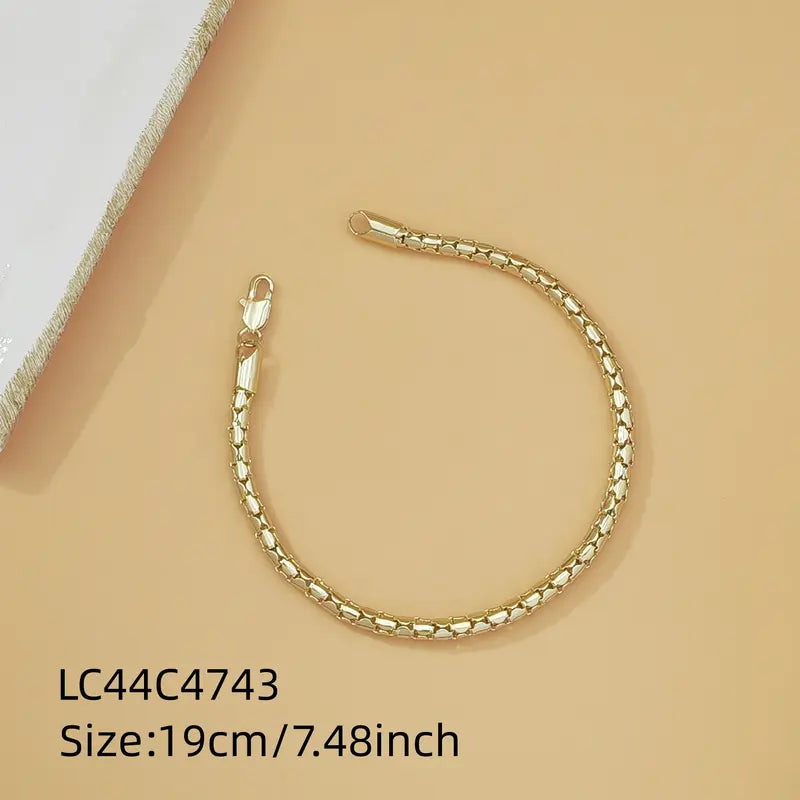 Women's Dainty 14K Gold Plated Box Chain Bracelet - Thin Link Minimalist Stackable Jewelry Bracelets, Elegant Piece, Daily Wear, Thoughtful Birthday Gift with Shine, Anniversary-Ready Costume Accessory