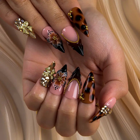 Lovful NEW DROP Collection Handmade Acrylic Press On Nails 10PCS Reusable Salon Quality 3D Flower Rhinestones for Flawless Long Lasting Look Manicure #SohoChic