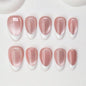 Handmade Press on Nails Short Almond Nude Polka Dot Glossy Reusable Fake Nails, Minimalist Beige Acrylic Press on Nails with White Dot Design for Women Girls 10 PCS(M)