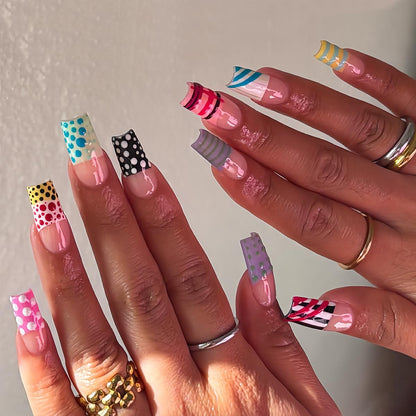 Long Square Press on Nails - Leopard Print French Tip Fake Nails Press ons with 3D Gold Pearl and Red Flower Designs, Glossy Reusable Autumn Winter Stick on False Nails for Women 24PCS